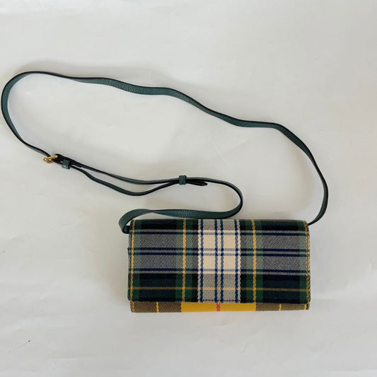 Burberry Canvas Tartan Mix Hampshire Wallet on Chain Green Multicolor