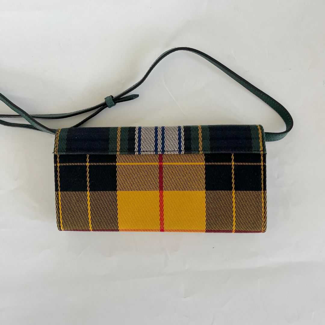 Burberry Canvas Tartan Mix Hampshire Wallet on Chain Green Multicolor