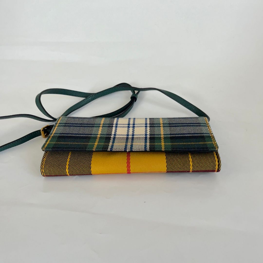 Burberry Canvas Tartan Mix Hampshire Wallet on Chain Green Multicolor