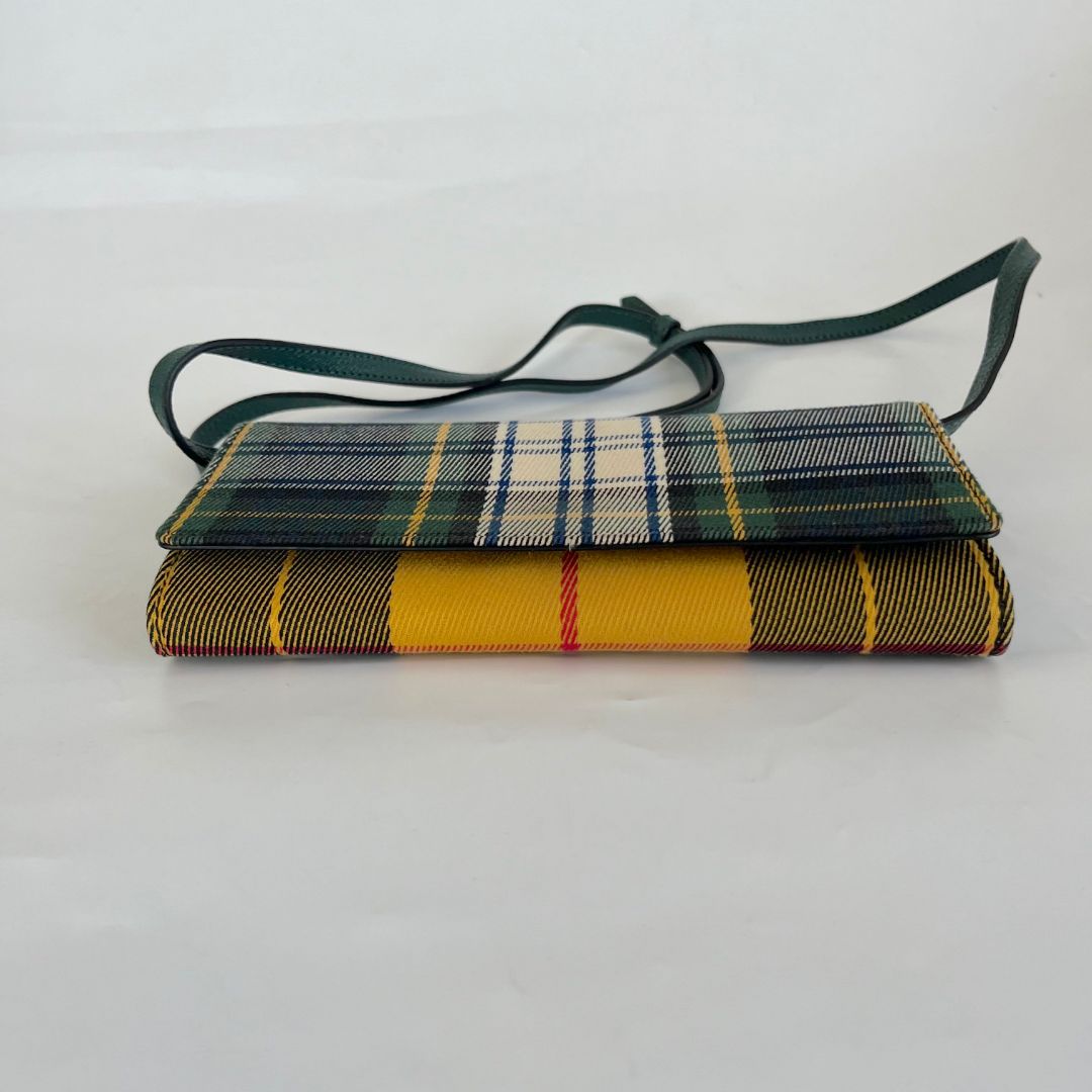 Burberry Canvas Tartan Mix Hampshire Wallet on Chain Green Multicolor