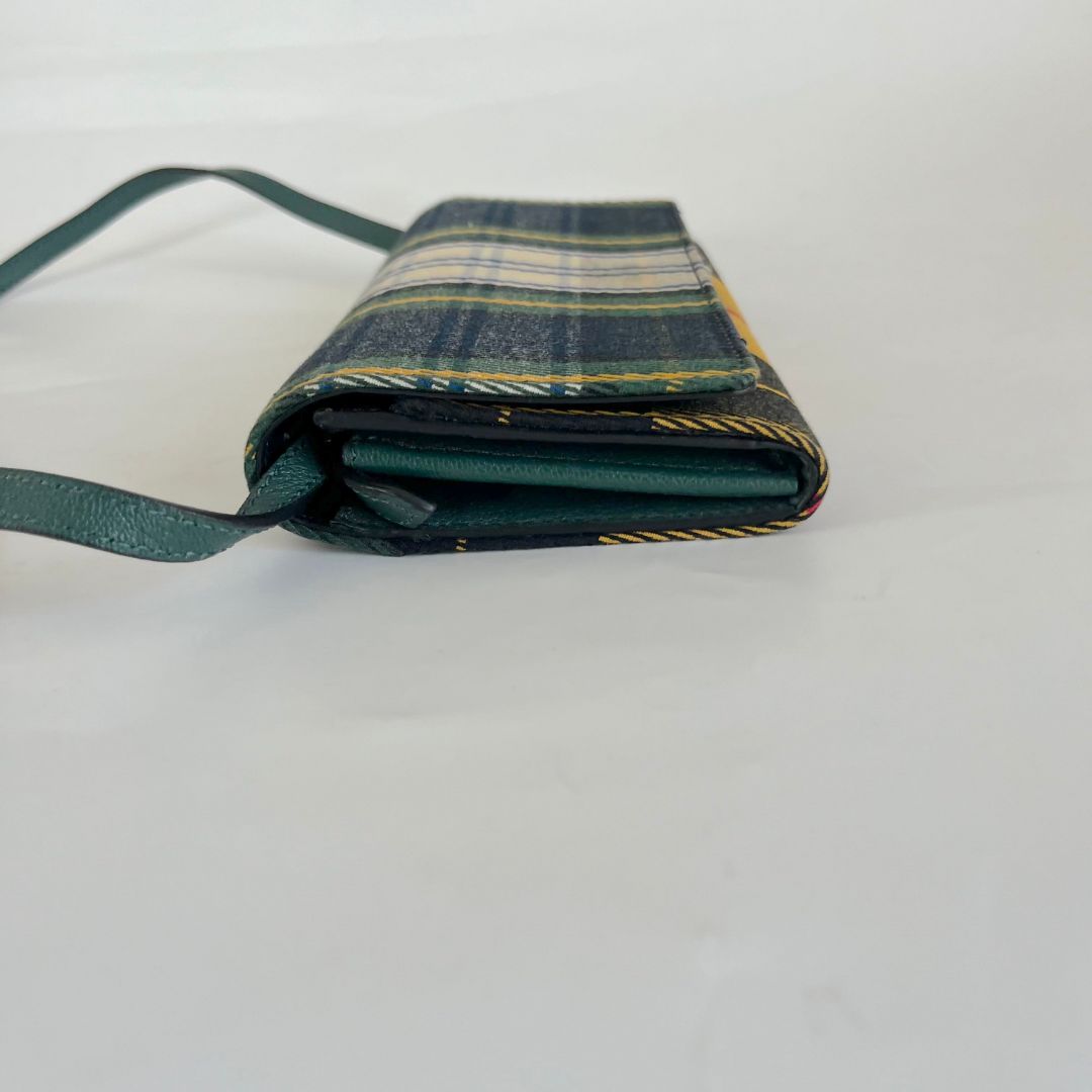 Burberry Canvas Tartan Mix Hampshire Wallet on Chain Green Multicolor