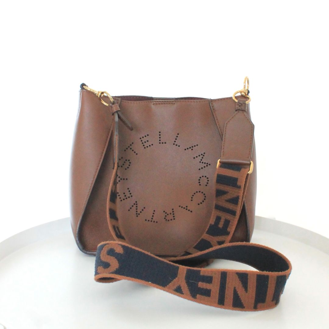 Stella McCartney Brown Faux Leather Stella Logo Crossbody Bag