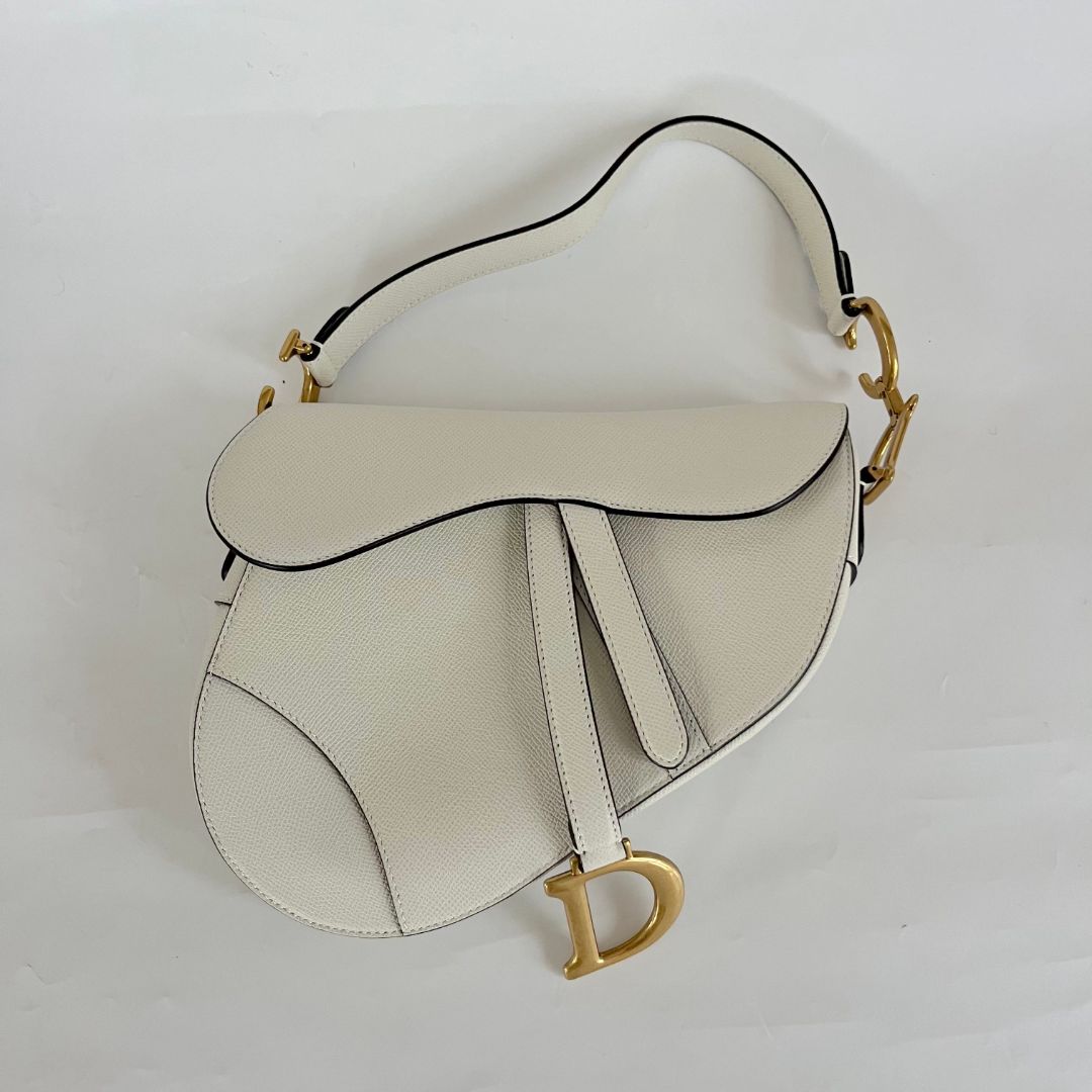 Dior White Leather Saddle bag with fabric strap