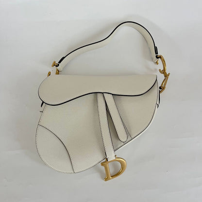 Dior White Leather Saddle bag with fabric strap