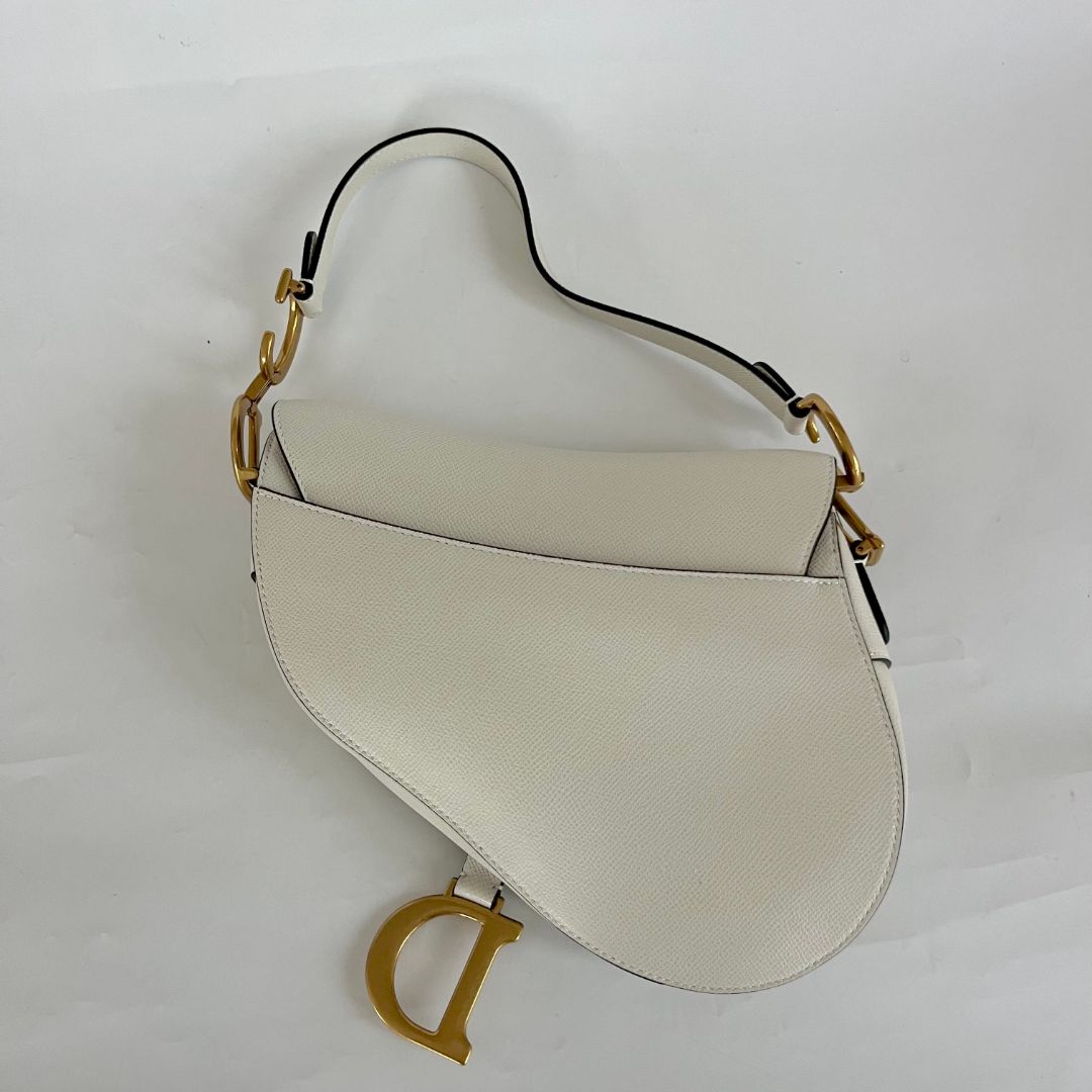 Dior White Leather Saddle bag with fabric strap