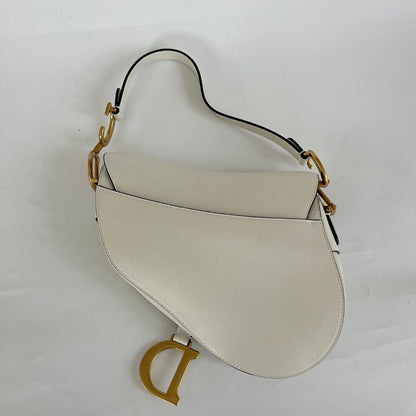 Dior White Leather Saddle bag with fabric strap