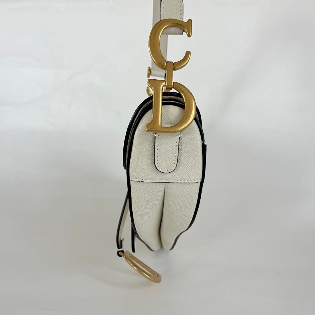 Dior White Leather Saddle bag with fabric strap