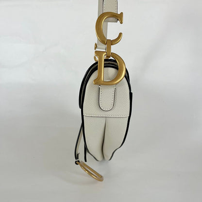 Dior White Leather Saddle bag with fabric strap