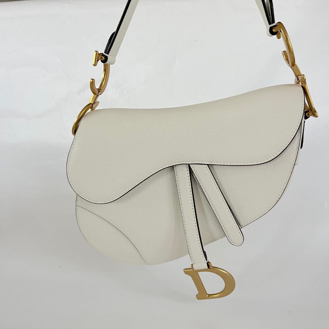 Dior White Leather Saddle bag with fabric strap