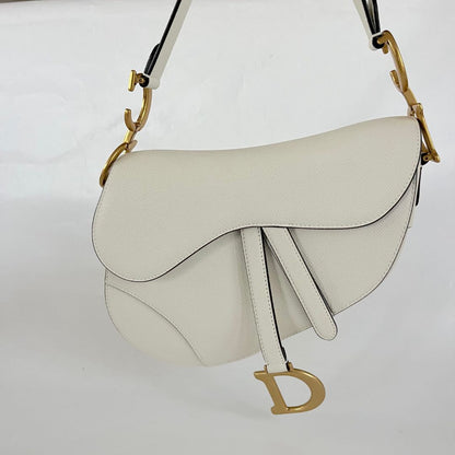 Dior White Leather Saddle bag with fabric strap