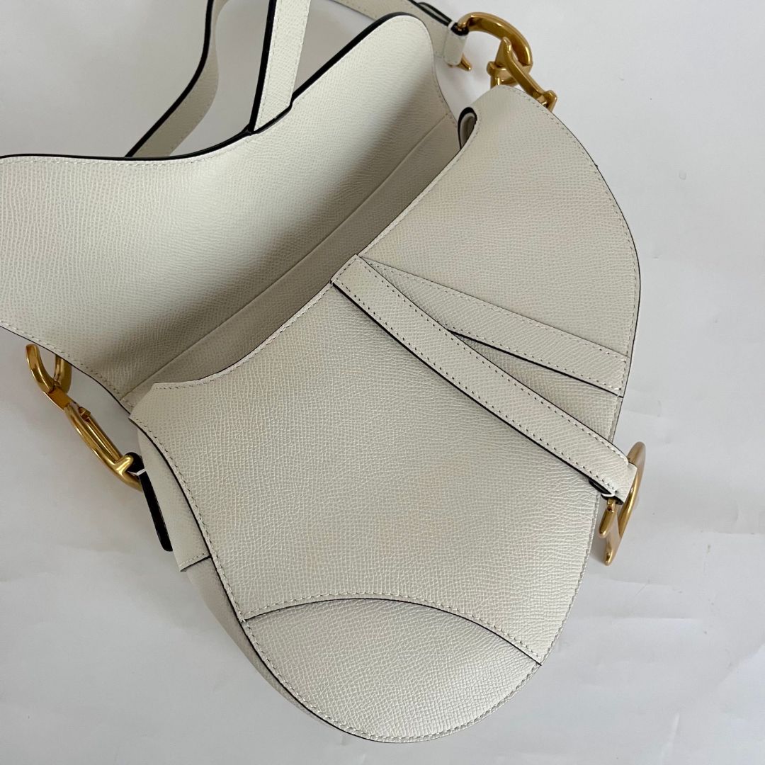 Dior White Leather Saddle bag with fabric strap