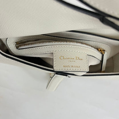 Dior White Leather Saddle bag with fabric strap