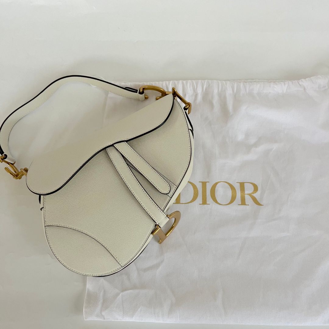 Dior White Leather Saddle bag with fabric strap