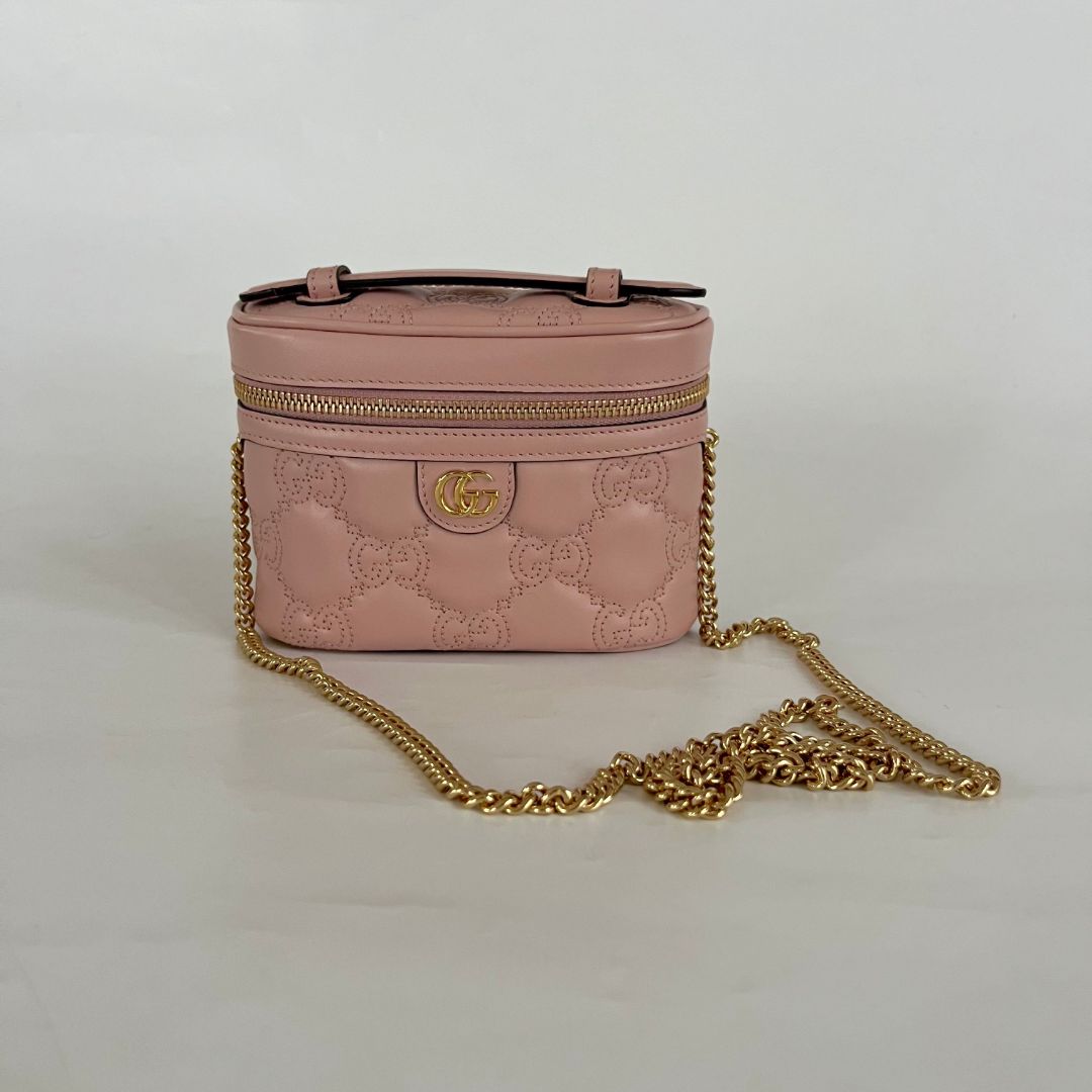 Gucci Vanity Light Pink Leather Guccisima Embossed Bag
