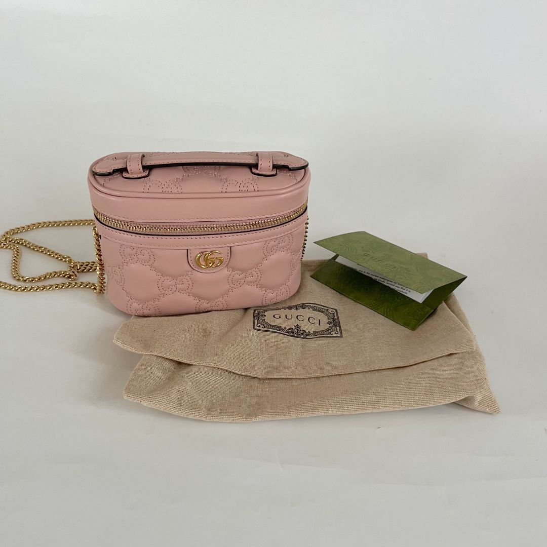 Gucci Vanity Light Pink Leather Guccisima Embossed Bag