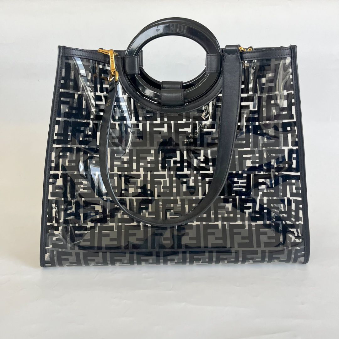 Fendi Black/Clear FF PVC and Leather Large Tote with strap
