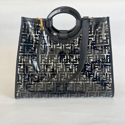 Fendi Black/Clear FF PVC and Leather Large Tote with strap