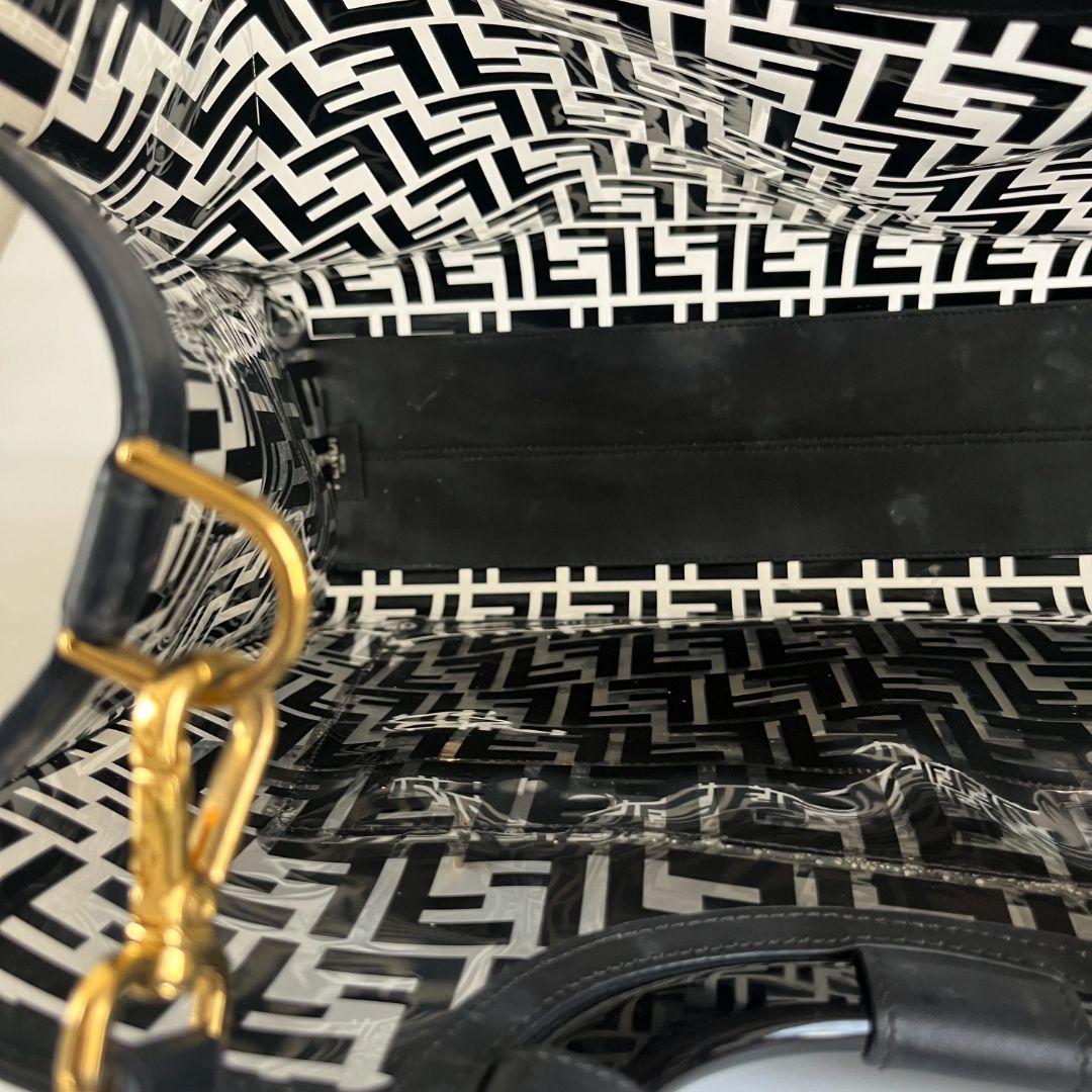 Fendi Black/Clear FF PVC and Leather Large Tote with strap