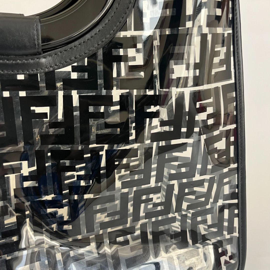 Fendi Black/Clear FF PVC and Leather Large Tote with strap