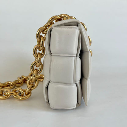 Bottega Veneta White Leather Chain Cassette Top Handle Bag