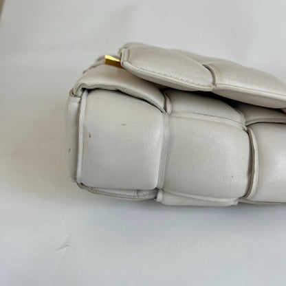 Bottega Veneta White Leather Chain Cassette Top Handle Bag