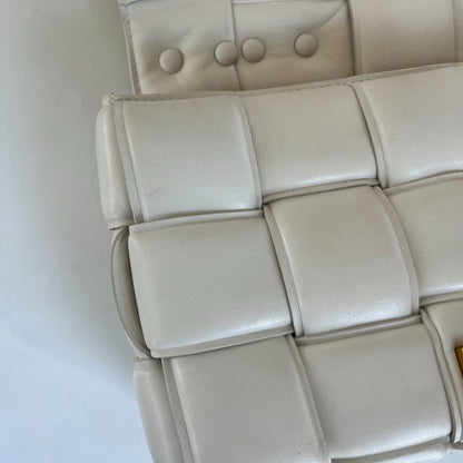 Bottega Veneta White Leather Chain Cassette Top Handle Bag