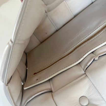 Bottega Veneta White Leather Chain Cassette Top Handle Bag