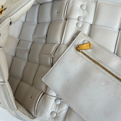 Bottega Veneta White Leather Chain Cassette Top Handle Bag