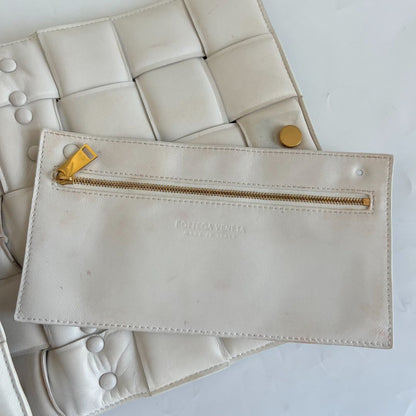 Bottega Veneta White Leather Chain Cassette Top Handle Bag