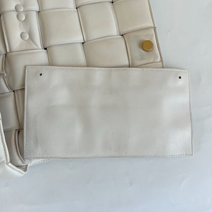 Bottega Veneta White Leather Chain Cassette Top Handle Bag