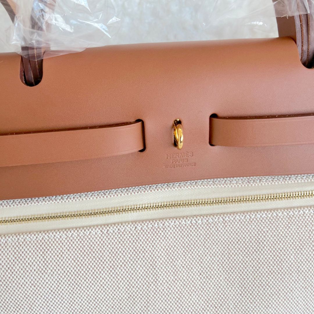 Hermès Herbag Zip 31 Bag In Retourne Viking Canvas With Gold Hardware Ecru-Beige-Fauve