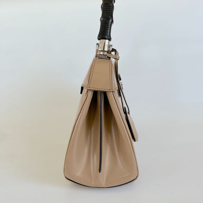 Gucci Beige Leather Lady Lock Bamboo Top Handle Bag