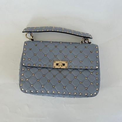 Valentino Blue Quilted Leather Medium Rockstud Spike Chain Bag