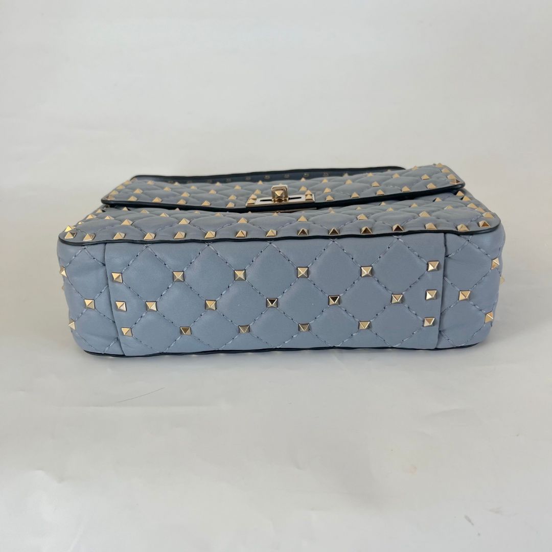 Valentino Blue Quilted Leather Medium Rockstud Spike Chain Bag