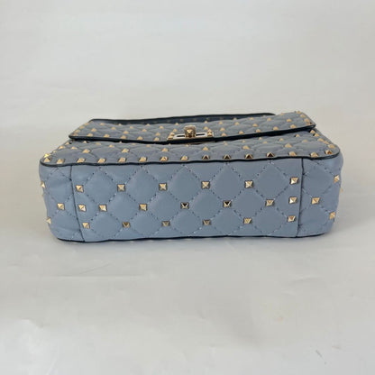 Valentino Blue Quilted Leather Medium Rockstud Spike Chain Bag
