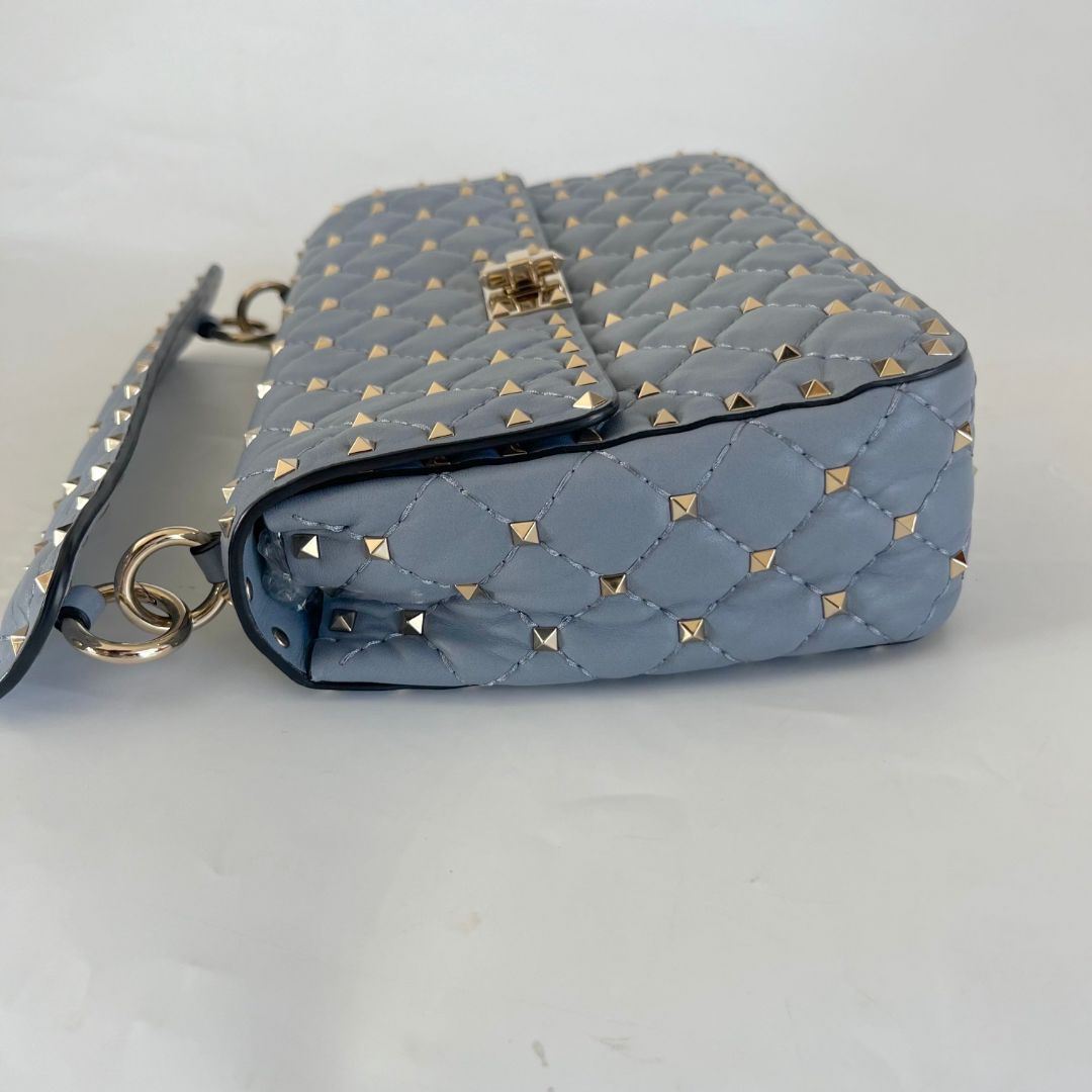 Valentino Blue Quilted Leather Medium Rockstud Spike Chain Bag