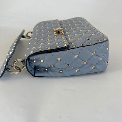 Valentino Blue Quilted Leather Medium Rockstud Spike Chain Bag