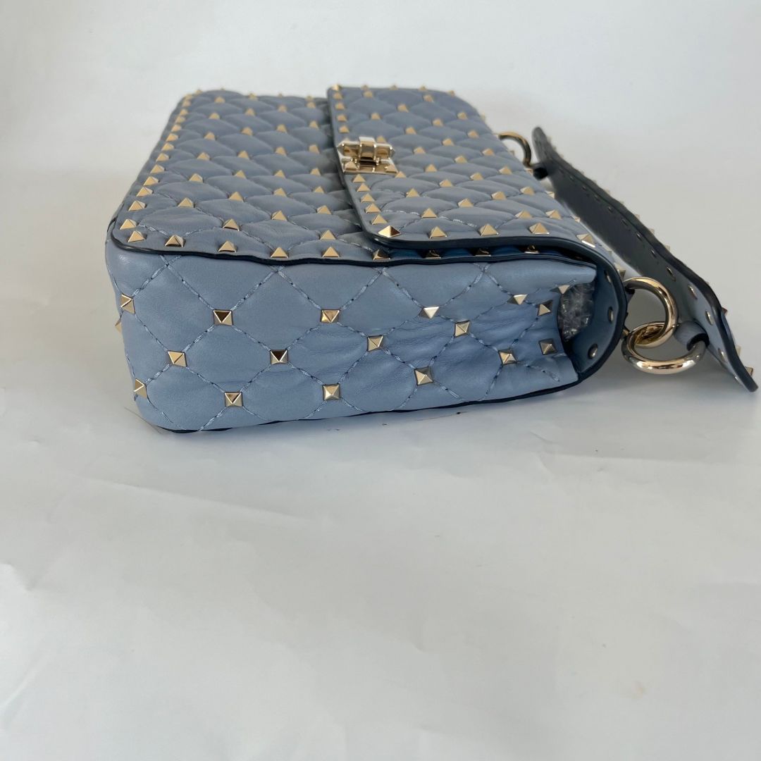 Valentino Blue Quilted Leather Medium Rockstud Spike Chain Bag