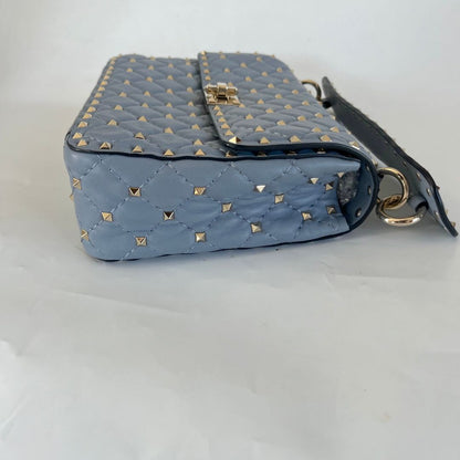 Valentino Blue Quilted Leather Medium Rockstud Spike Chain Bag