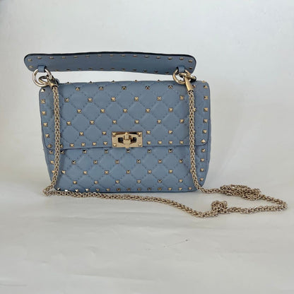 Valentino Blue Quilted Leather Medium Rockstud Spike Chain Bag