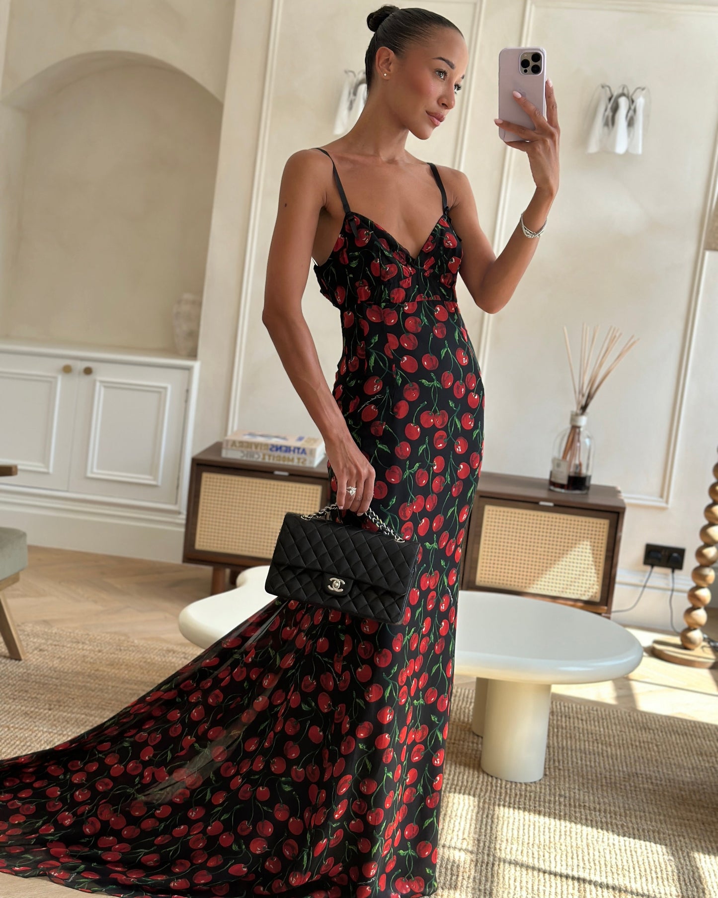 Chanel Black Medium Classic Double Flap Bag in Lambskin Leather with Silver Hardware