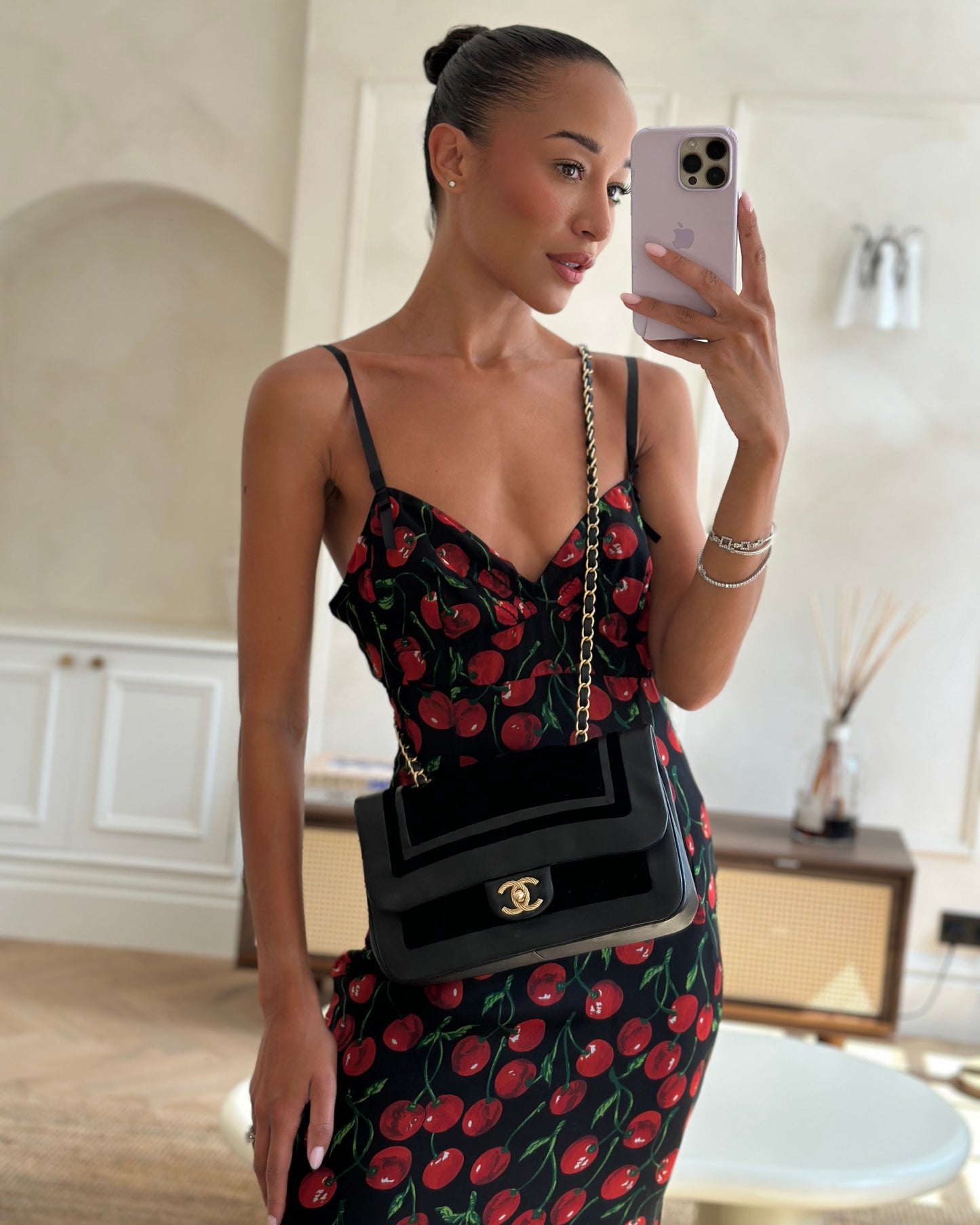 Chanel Black Medium Flap Bag in Lambskin Leather and Velvet with Rope CC Logo Detail