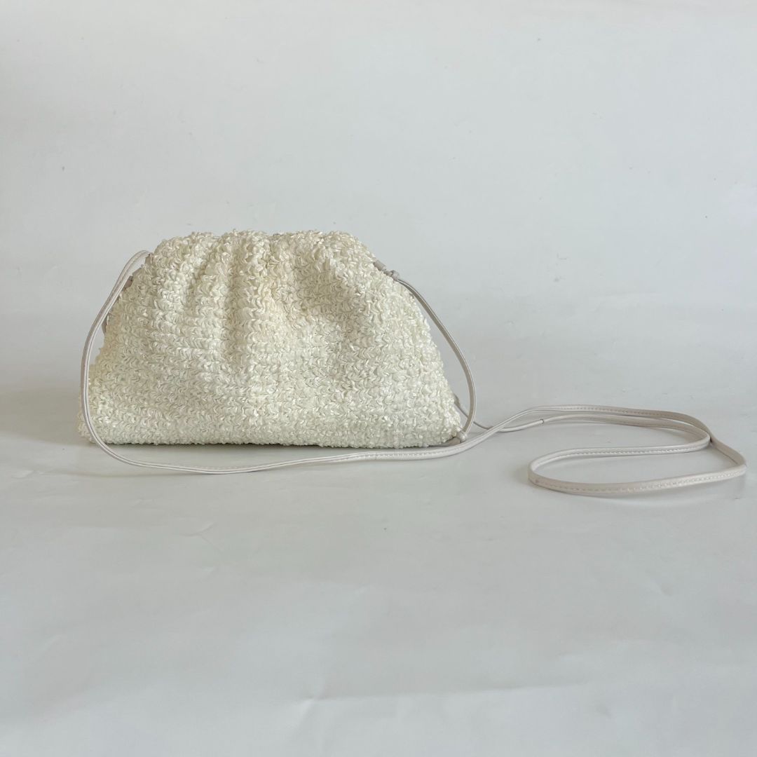 Bottega Veneta Mini Curly Raffia Pouch Clutch white Bag