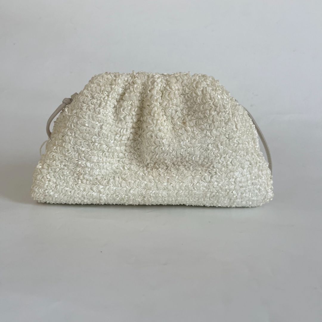 Bottega Veneta Mini Curly Raffia Pouch Clutch white Bag