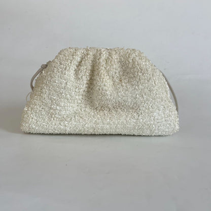 Bottega Veneta Mini Curly Raffia Pouch Clutch white Bag