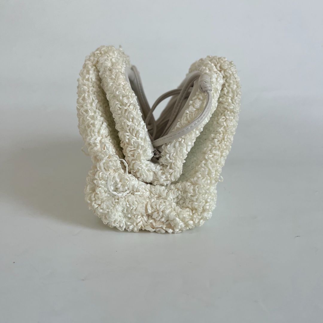 Bottega Veneta Mini Curly Raffia Pouch Clutch white Bag