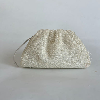 Bottega Veneta Mini Curly Raffia Pouch Clutch white Bag
