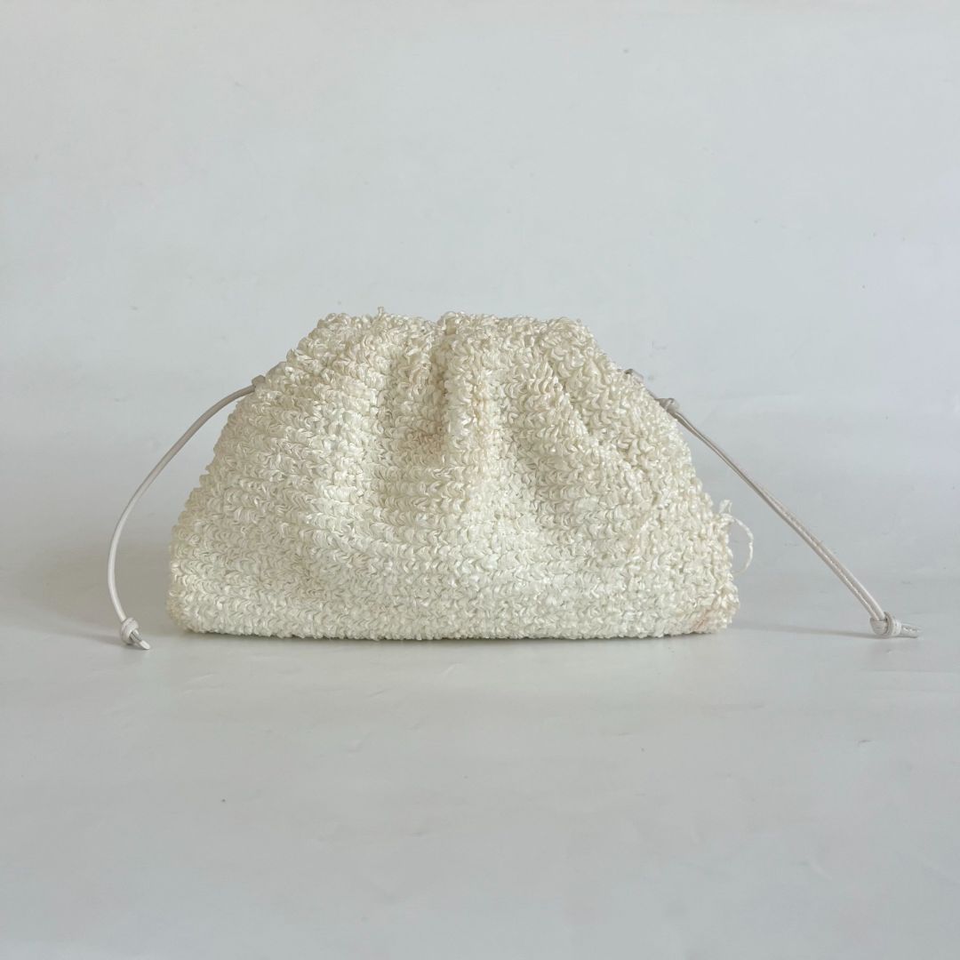 Bottega Veneta Mini Curly Raffia Pouch Clutch white Bag