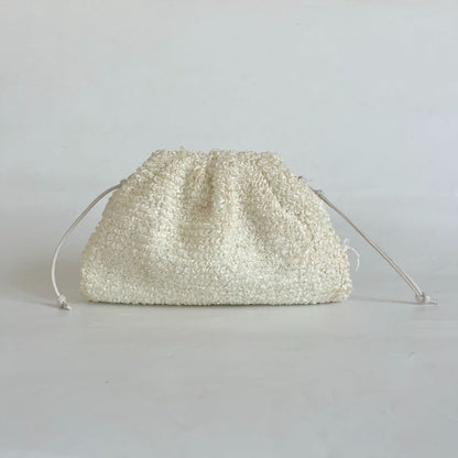 Bottega Veneta Mini Curly Raffia Pouch Clutch white Bag