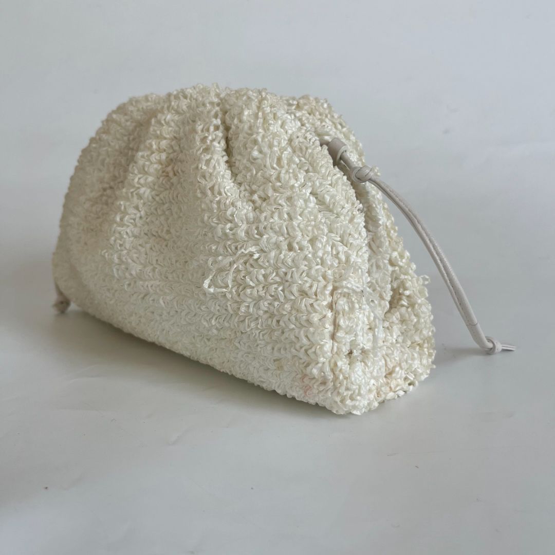 Bottega Veneta Mini Curly Raffia Pouch Clutch white Bag